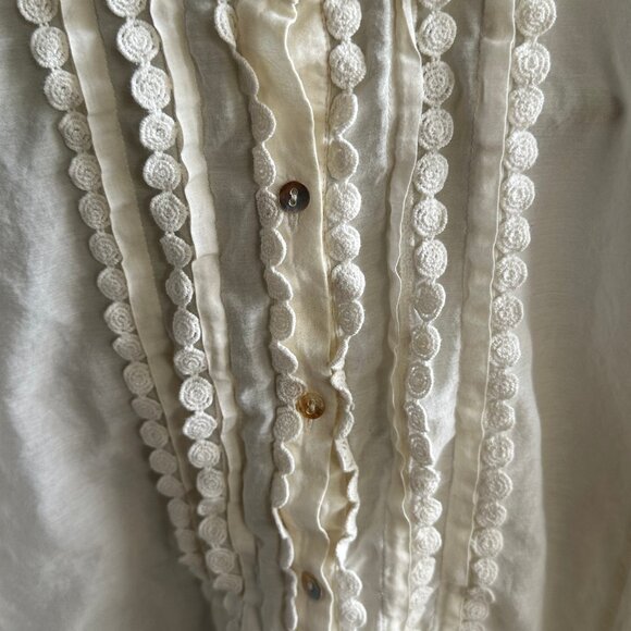 Joe Fresh White Cream Ruffle Button Down Shirt - Picture 2 of 4